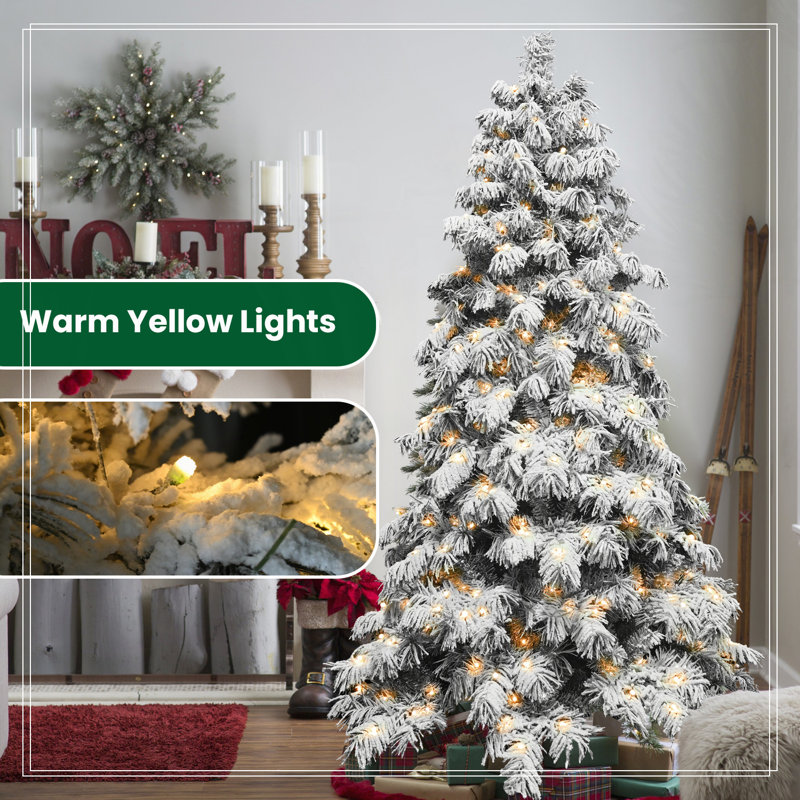Arbre de Noël en forme d'épouvantail enneigé 6 pi avec 270 lumières DEL blanc chaud, 594 pointes de mémoire en PVC, poteau électrique et structure à charnières