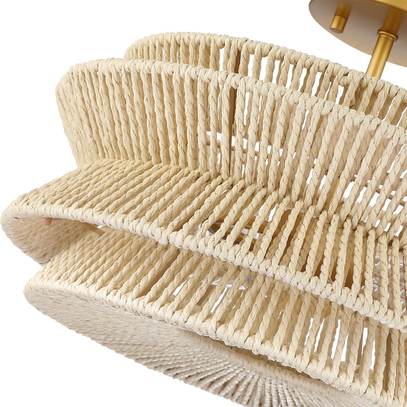 Clouden 16in 2-light Bohemian Woven Rope Semi-flush Mount Ceiling Light, Beige
