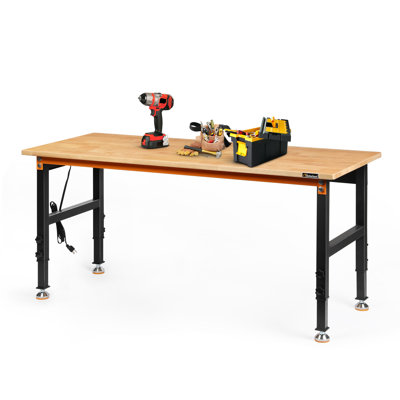 Solid Wood Top Height-Adjustable Workbench