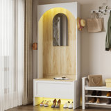Led Arched Thuyen With Bench And Storage, Entryway Bench With Coat Rack And Mirror, Mudroom Storage, Entryway Furniture, 4 Coat Hooks