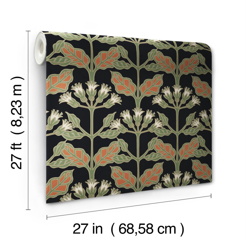Rouleau de papier peint 27 pi x 27 po Tracery Blooms Arts and Crafts, Noir / multicolore