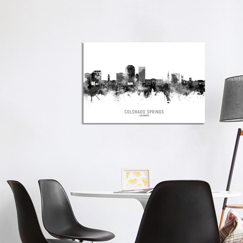 Colorado Springs Skyline Name BW by Michael Tompsett - Wrapped Canvas Gallery-Wrapped Canvas Giclée