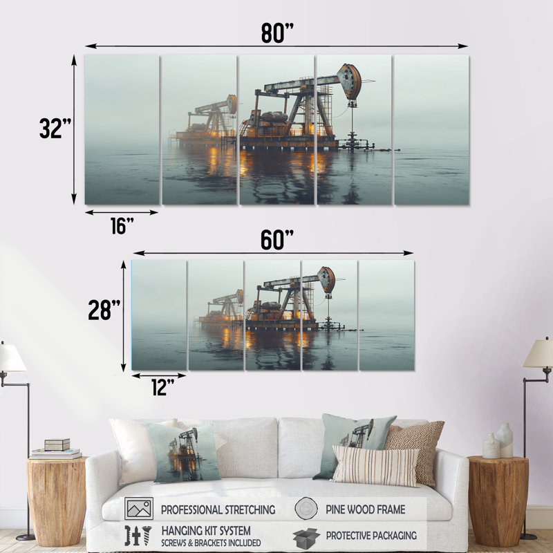 Gris, jaune, hiver, carburant, Futures, installation sur toile, H 28 po x l 60 po