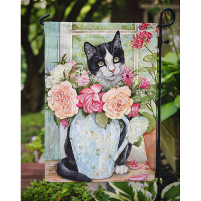 Drapeau de jardin 2 côtés noir et blanc rose pour chat