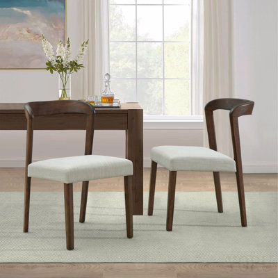 Solid Rubber Wood Dining Chairs(Walnut+Beige)Set Of 2