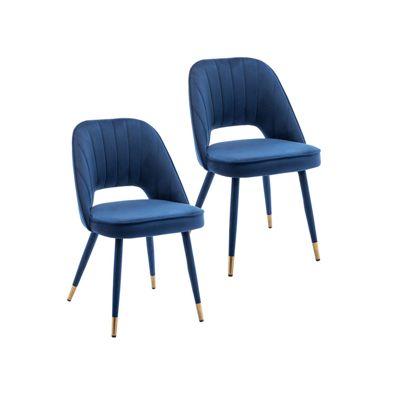 Sunni Velvet Upholstered Dining Chair with Gold Trim, Blue