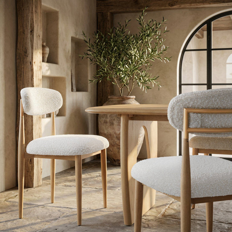 Velora 2 Pieces Dining Chair, Upholstered Side Chair With Wood Grain Metal Frame, White