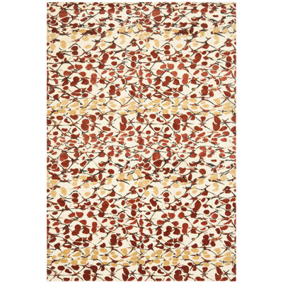 Tapis rouge / beige en laine et soie noué à la main Coreatha Martha Stewart
