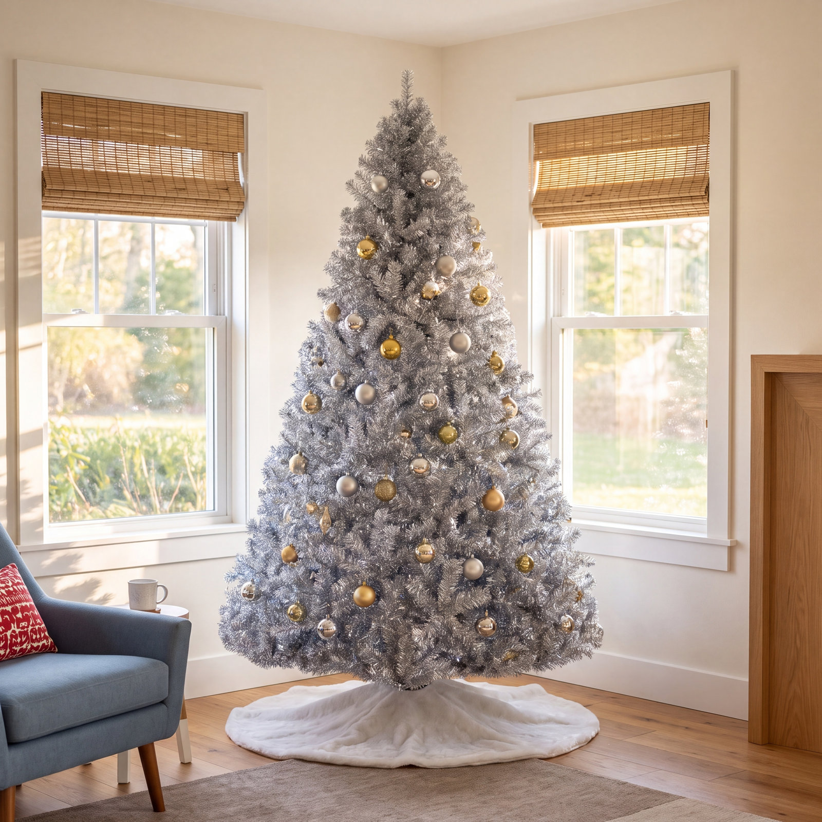 Silver Artificial Fir Christmas Tree, 7.5'