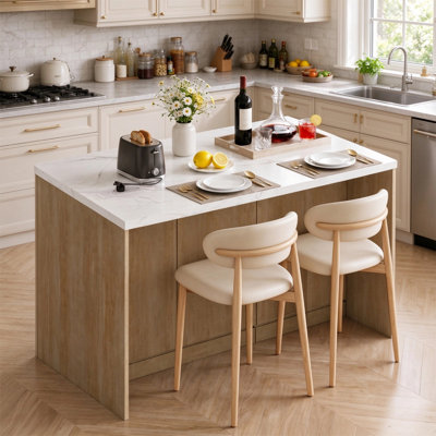 47" Kitchen Island with Storage, Marble-Top Rolling Cart with Power Outlet