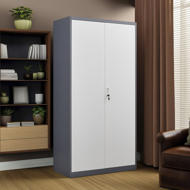Armoire verrouillable grise en métal - Rangement imperméable et ignifuge avec tringle