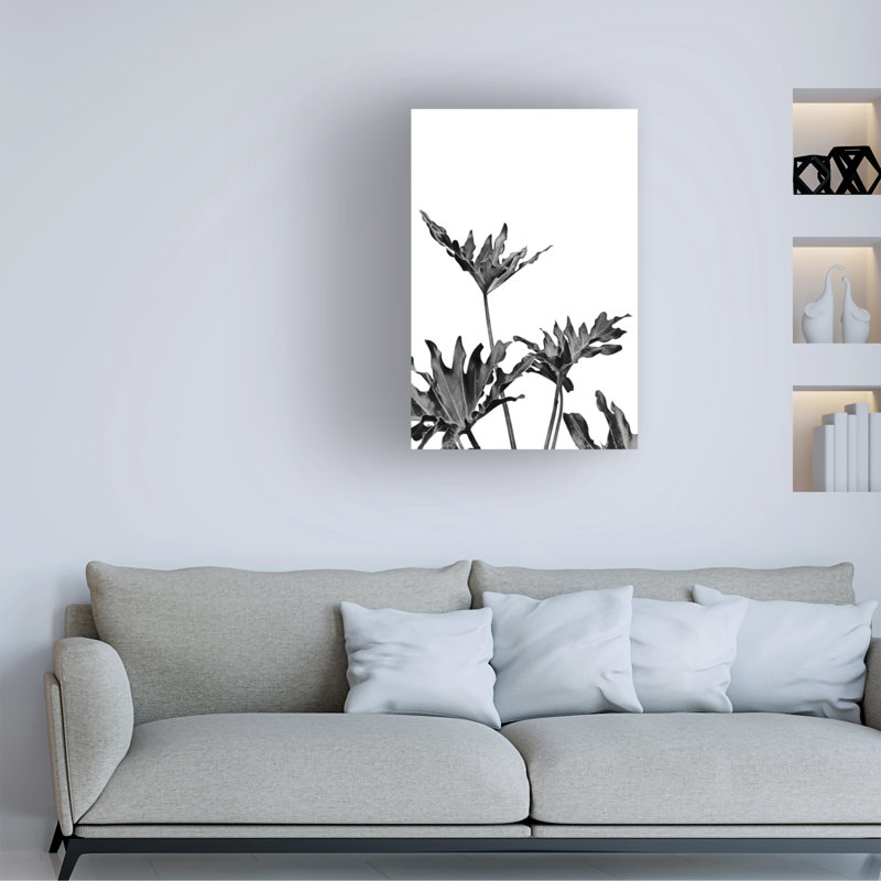 Œuvre d'art sur toile noire Amini54 Monstera noir et blanc 08, H 12 po x l 19 po