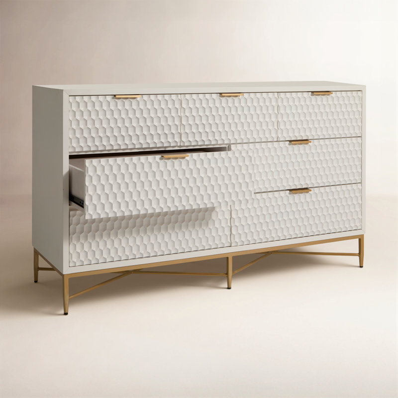 Commode double en bois à 7 tiroirs l 56 po Capra, Blanc