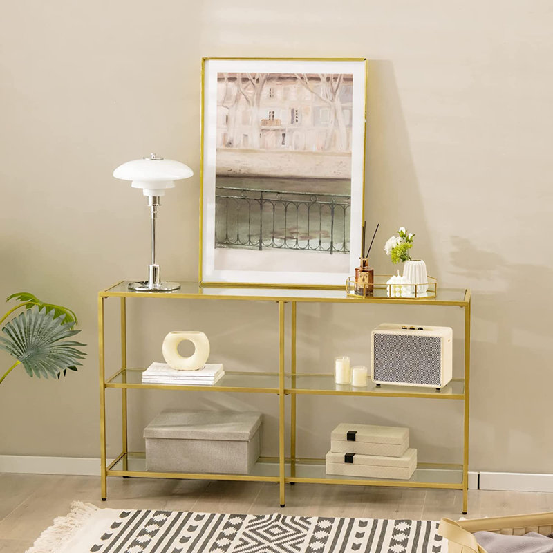 Meayki Glass Top Console Table, 73cm H x 130cm W x 30cm D