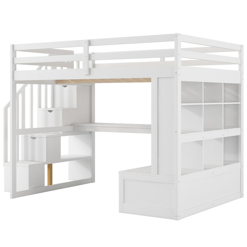 Lit mezzanine avec bureau et tablettes, Blanc
