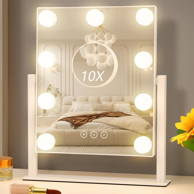 Miroir de salle de bain avec lumières, miroir de maquillage Hollywood avec 9 ampoules à DEL à intensité variable
