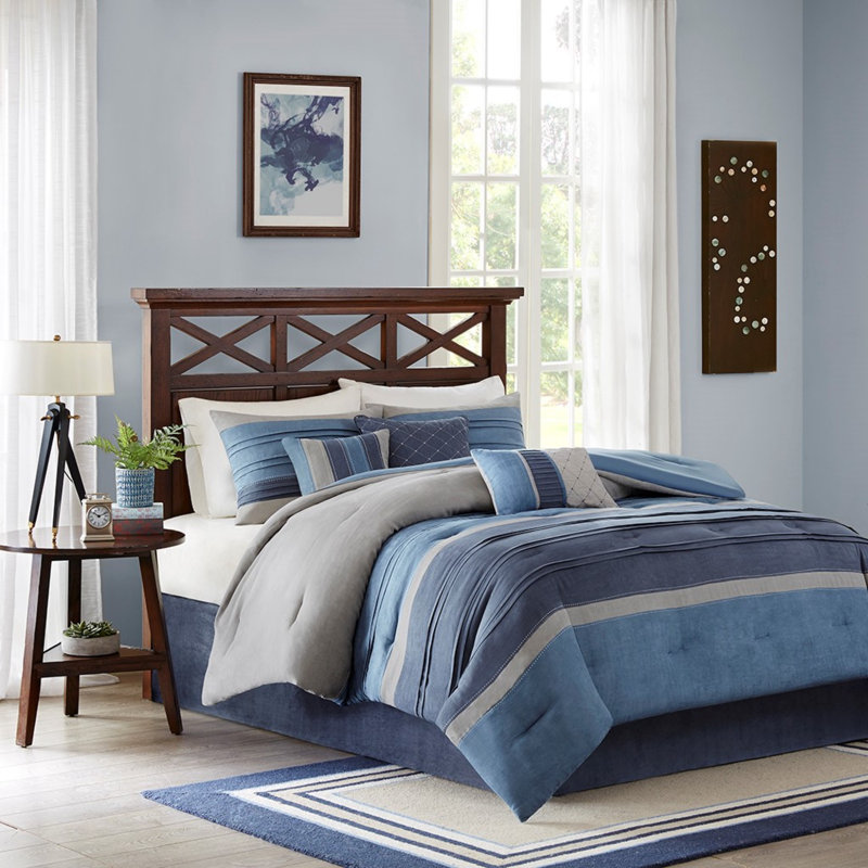 Microsuede Comforter Set Navy Cal King