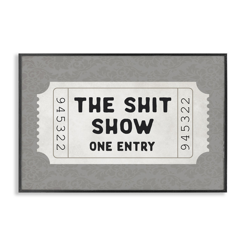 Giclée encadrée de billets d'entrée de Sh * t, design par lettres et doublure, Giclée encadrée noir minuit, H 20 po x l 30 po