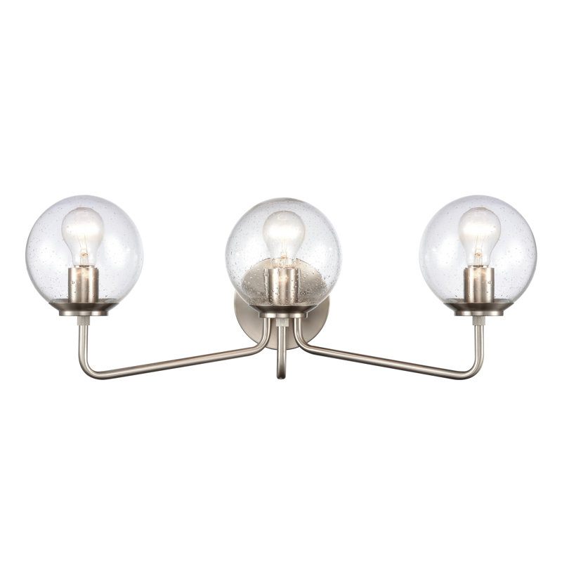 Applique murale 3 lumières en nickel satiné avec verre granuleux