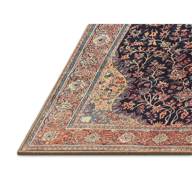 Tapis décoratif orangé oriental Mehak, Rectangle 8 pi x 10 pi