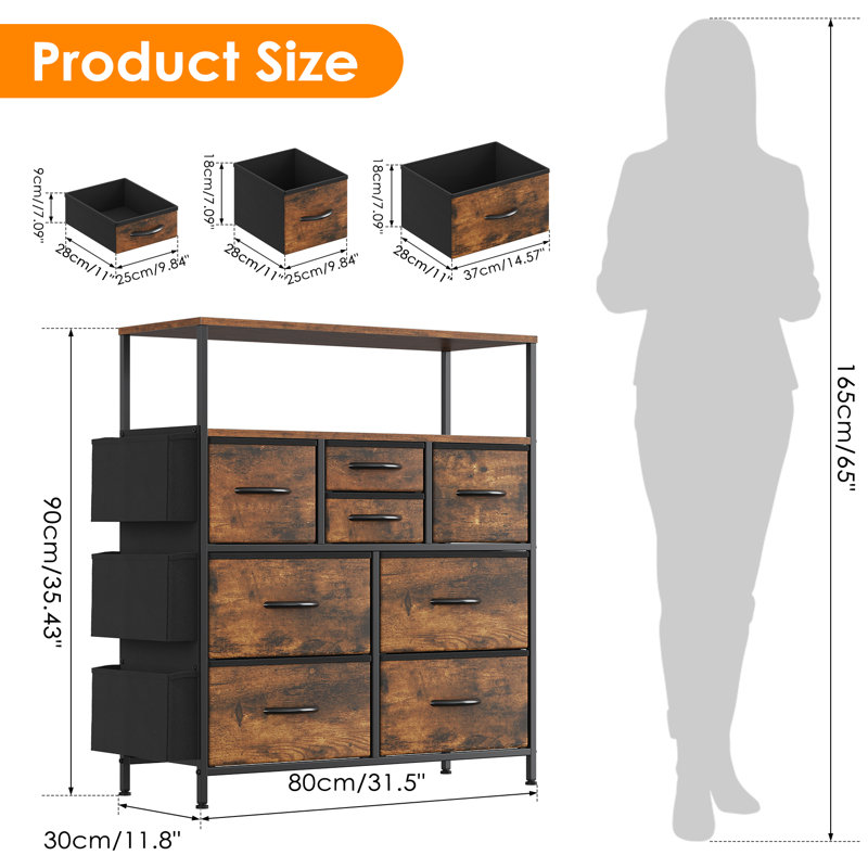 80 cm W Chest of 8 Drawers, Rustic Brown