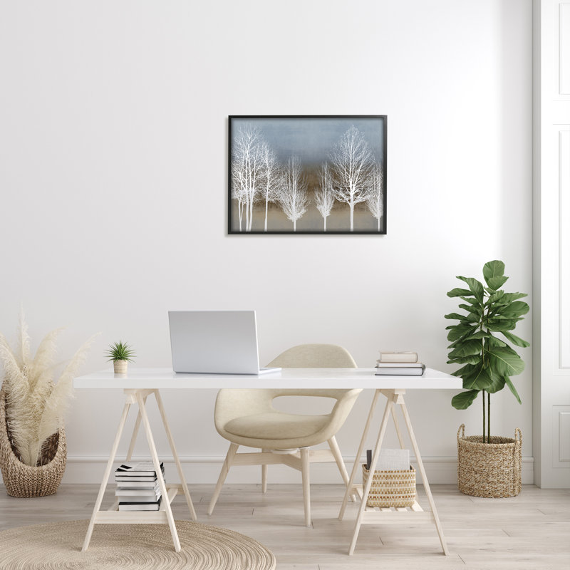 «Abstract Forest Line White Bare Tree Silhouettes» par - Impression, Giclée encadrée noir minuit, H 24 po x l 30 po x P 4 po