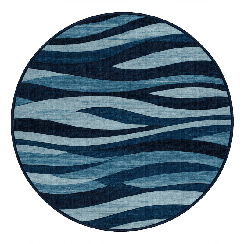 Tapis bleu lavable à la machine, Rond 4 pi