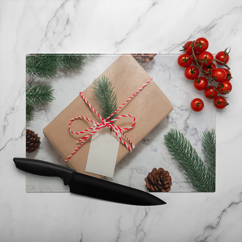 Christmas Gift Box Dining Glass Chopping Board, 40cm L x 28cm W