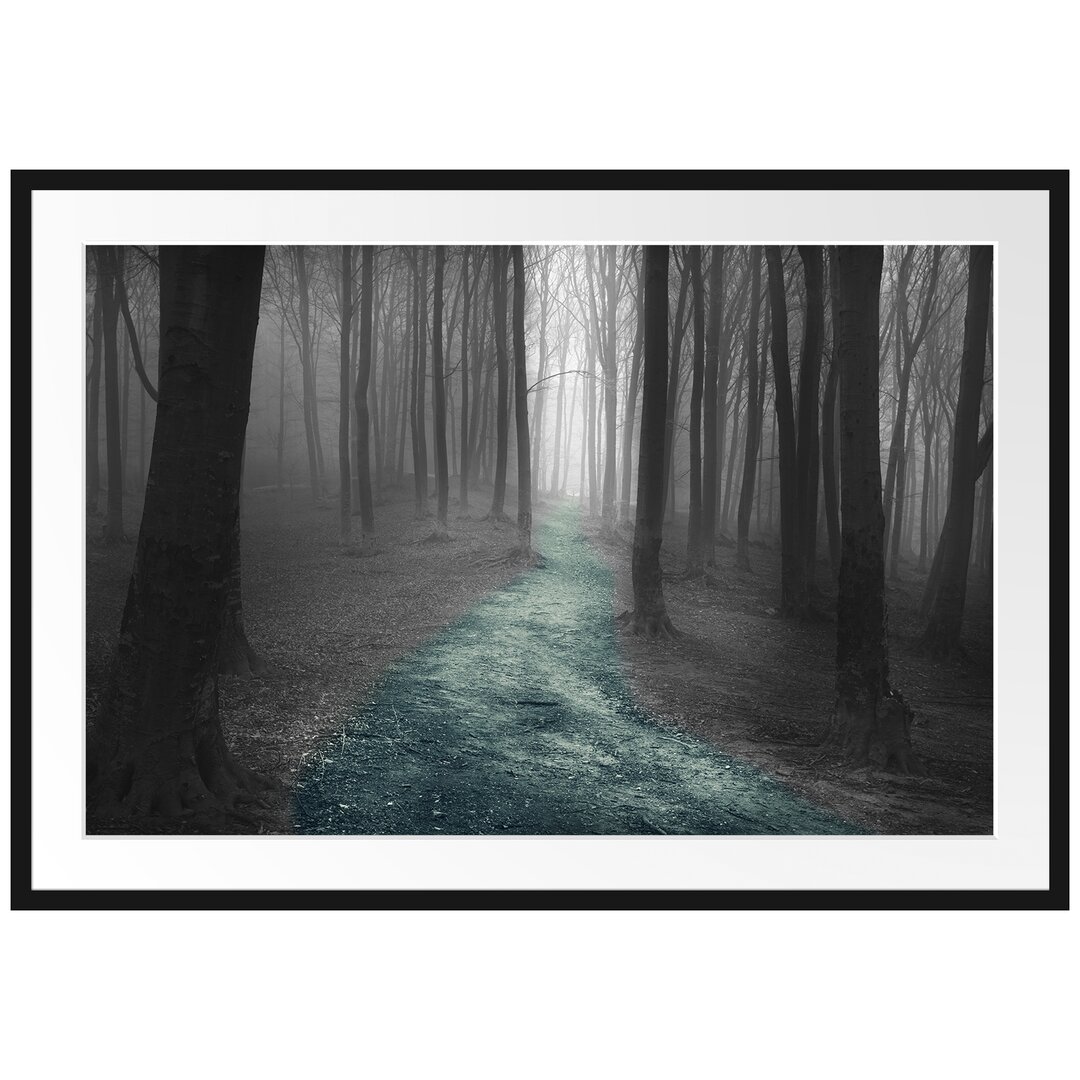 Gerahmtes Poster Einsamer Weg im Wald