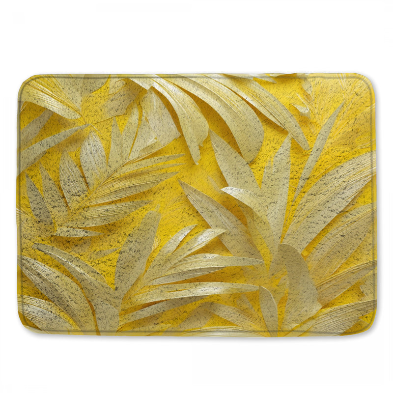 Tapis de bain feuilles de palmier jaune, L 24 po x L 17 po