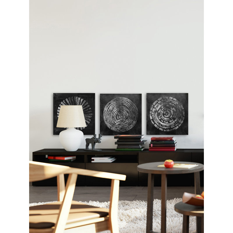 " Silver Circle " by Marmont Hill 3 - Pieces Painting Print, 18" H x 18" W
