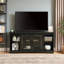 Meuble télé avec porte coulissante, grande armoire de rangement, gris anthracite