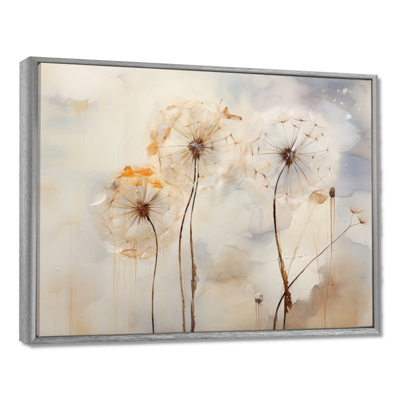 Minimalism Dandelion - Dandelion Framed Prints, Silver Floater Framed, 16" H x 32" W x 1" D