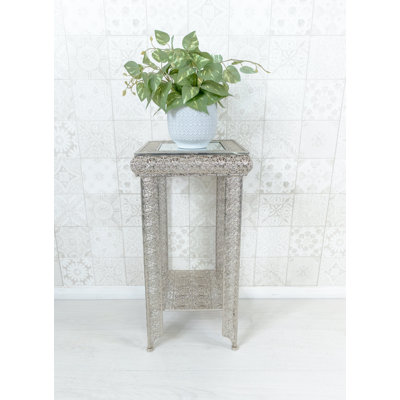 Muhja Embossed Metal & Glass Moroccan Style Lamp Plant Table