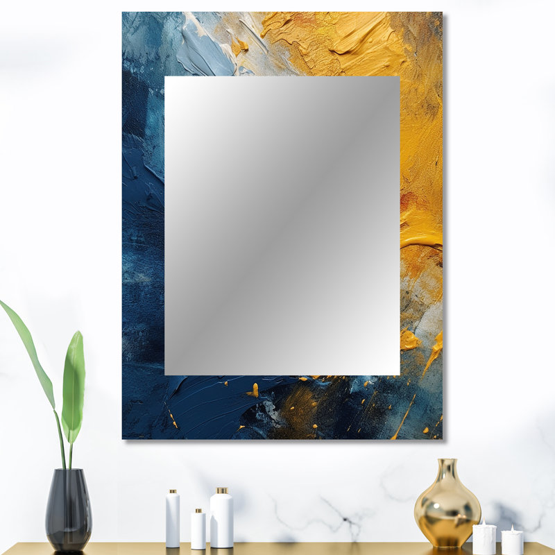 Blue and Yellow Intuitive Expressions II - Abstract Decorative Mirror, Modern Wall Mirror, Printed Metal Art, 40" x 30"
