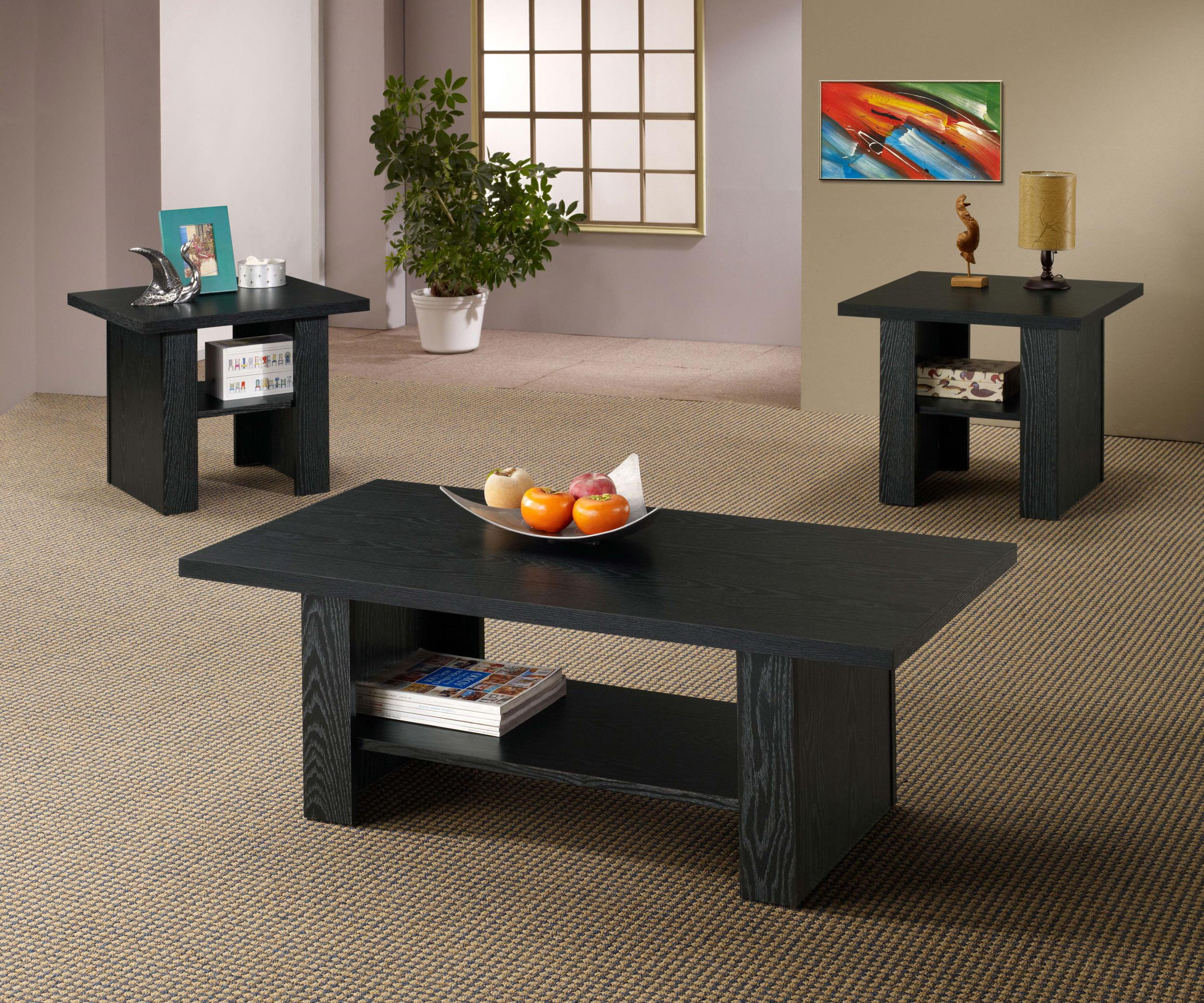 Latitude Run® Hatton 3-Piece Engineered Wood Coffee Table Set Black Oak ...