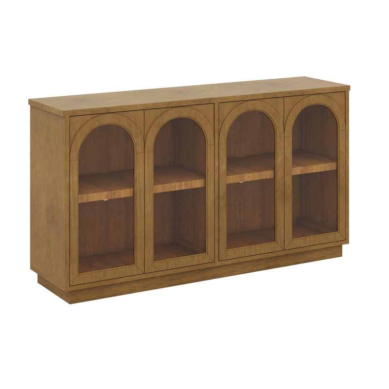Buffet arqué avec rangement, grande armoire arquée avec portes en verre, Bois de pin vieilli