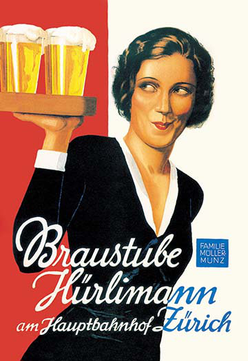Braustube hurlimann hauptbahnhof par hugo laubi rétro, H 42 po x l 28 po x P 1,5 po