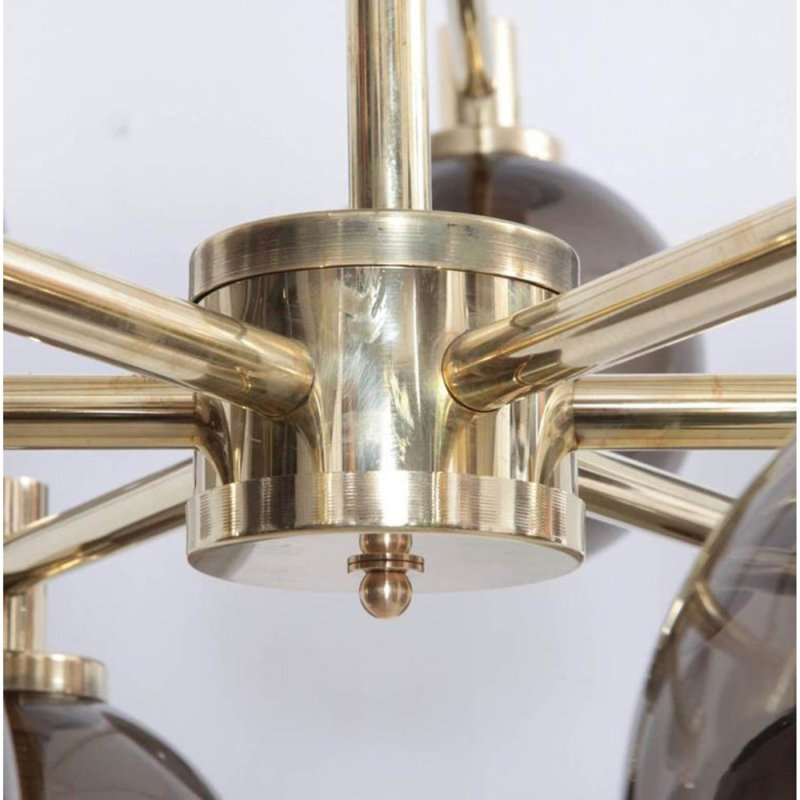 Grand lustre linéaire moderne à deux niveaux en verre et laiton teinté Jakobsson, Laiton brossé, Transparent