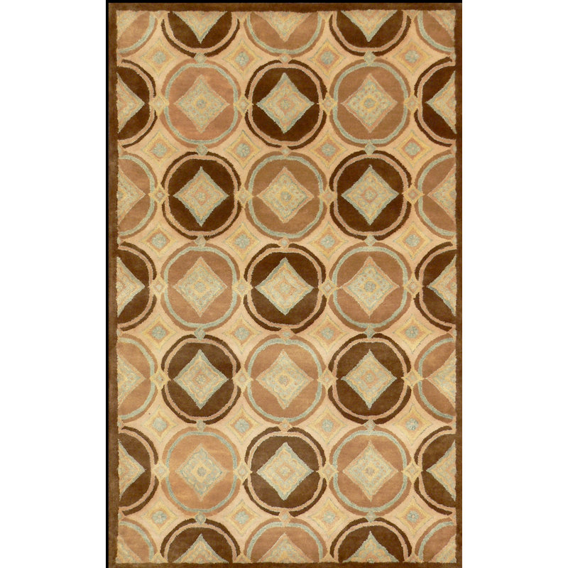 Lyke Geometric Handmade Tufted Wool Brown/Tan Area Rug, Square 1'6"