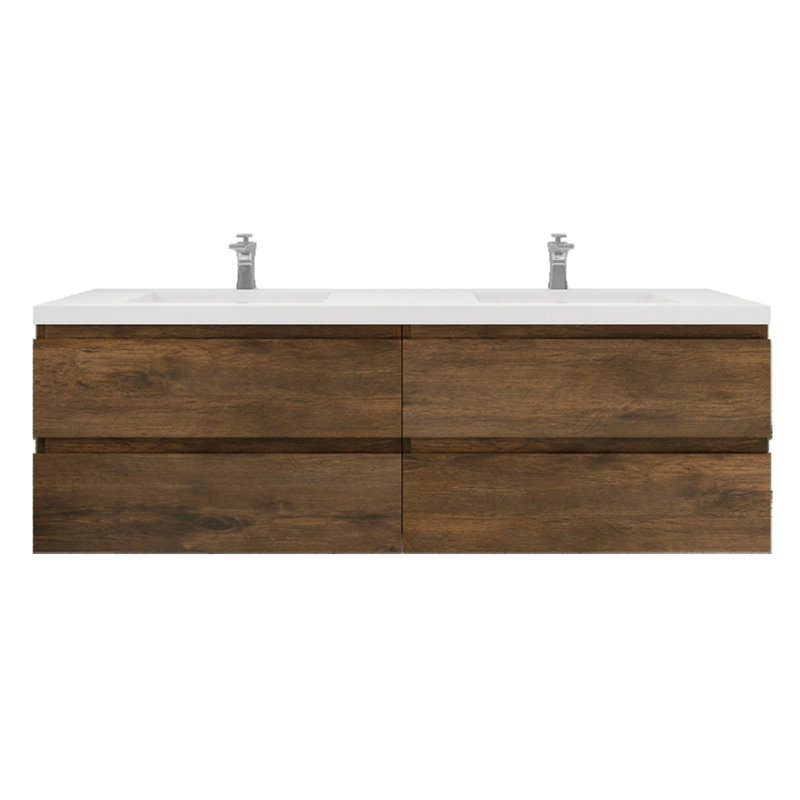 Aylanna 72" Wall-Mounted Double Bathroom Vanity Set, Rosewood