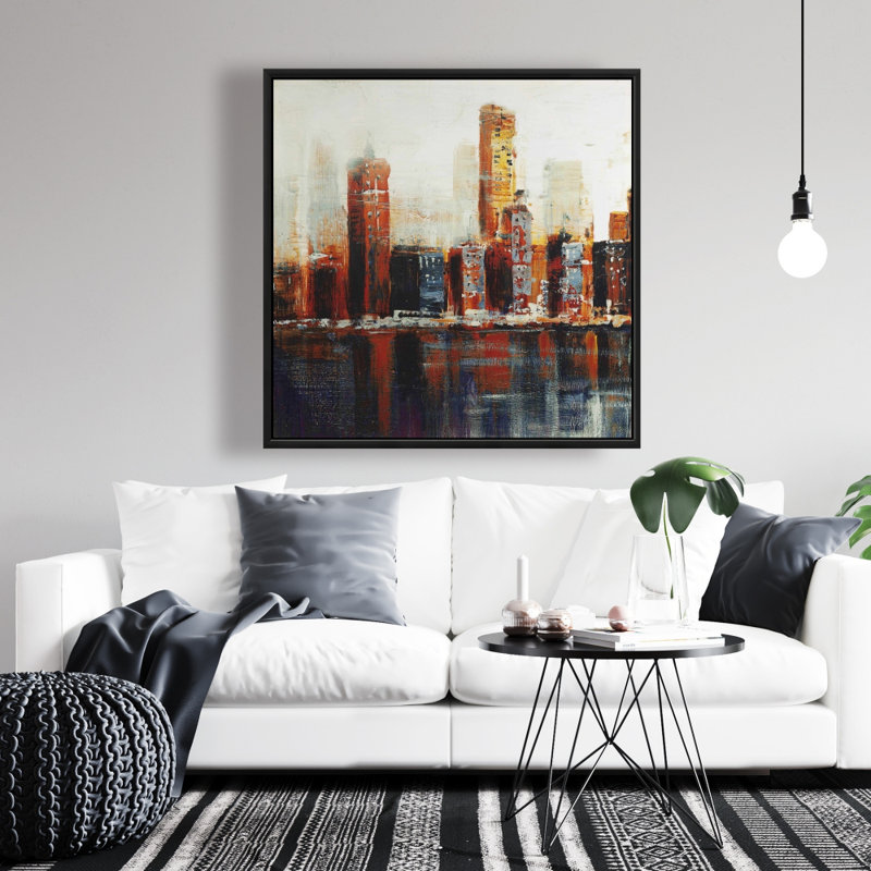 «Abstract Red Cityscape» sur toile, H 36 po x l 36 po