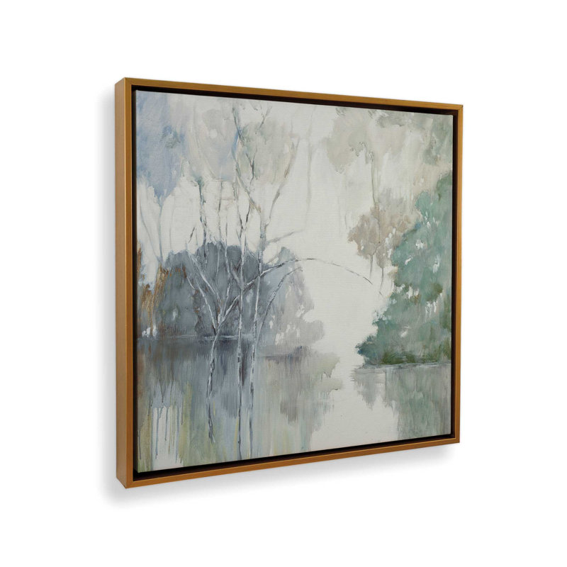 Impression de paysage aquatique tranquille,, H 24,75 po x l 24,75 po x P 1,75 po, Cadre flottant or poli, 1