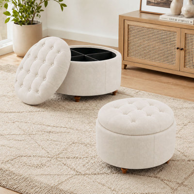 Repose-pieds rembourré avec rangement et coussin capitonné