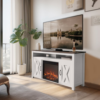 Pizano 47.65'' Credenza Modern 48" Barn Door Wood TV Stand with 18" Electric Fireplace Heater & Media Entertainment Centre