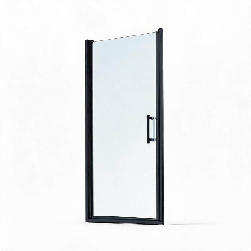 Porte de douche pivotante à un seul vantail en alliage d'aluminium noir mat de 81 à 86 cm (32 à 34 pouces) avec verre trempé transparent de 0 cm (0 pouce) d'épaisseur