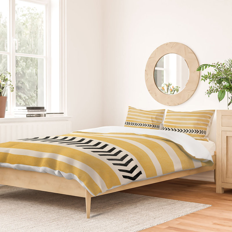 Yellow Stripes and Arrows Duvet Cover Set, Queen Duvet Cover + 2 Standard Shams