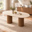Table de salle à manger ovale moderne avec dessus en pierre et piètement en bois massif, idéale pour la cuisine et la salle à manger. Table rectangulaire pour 6 personnes.-958525168-953297698-929666107