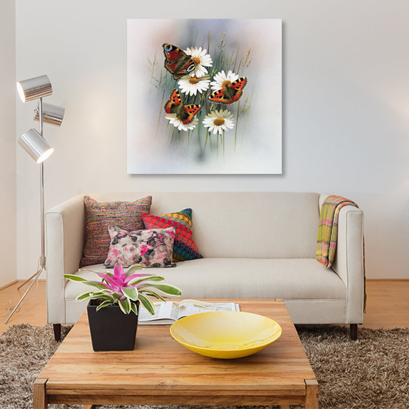 «Butterflies», impression sur toile, H 26 po x l 26 po x P 1,5 po, Pas de tapis, Toile tendue