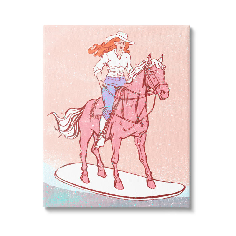 «Vintage Cowgirl on Board» par Ziwei Li, reproduction d'art sur toile tendue, H 20 po x l 16 po